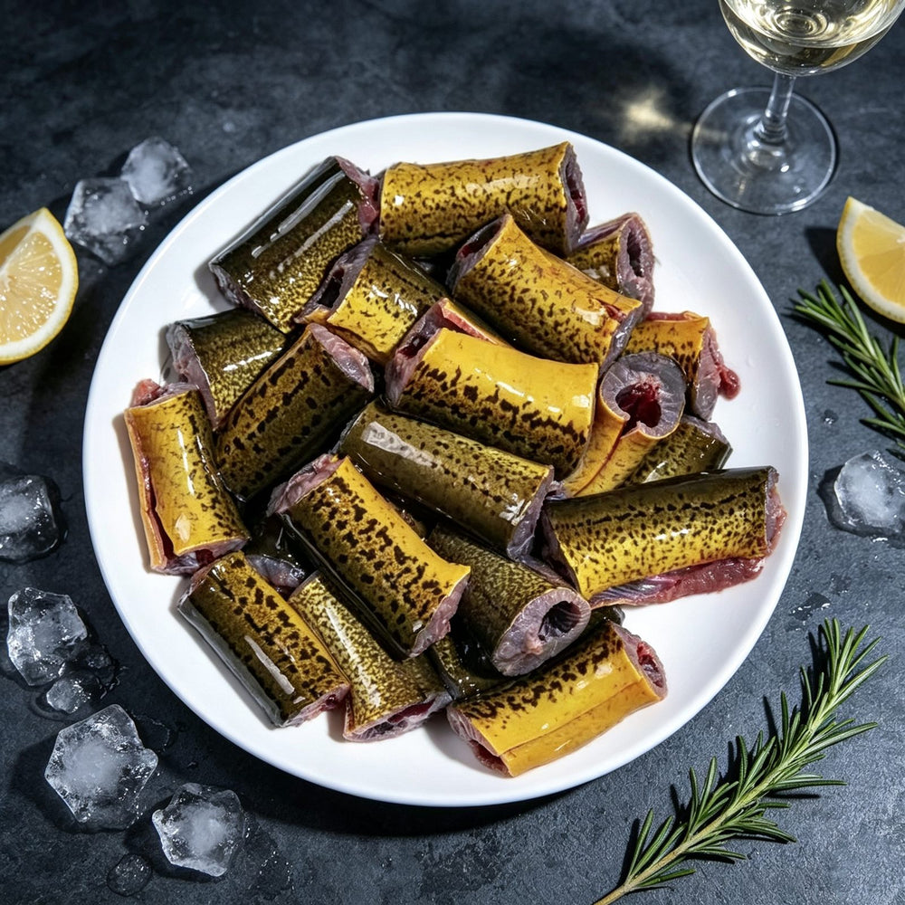 Sea-Fresh Eel Segments. Carefully Prepared.